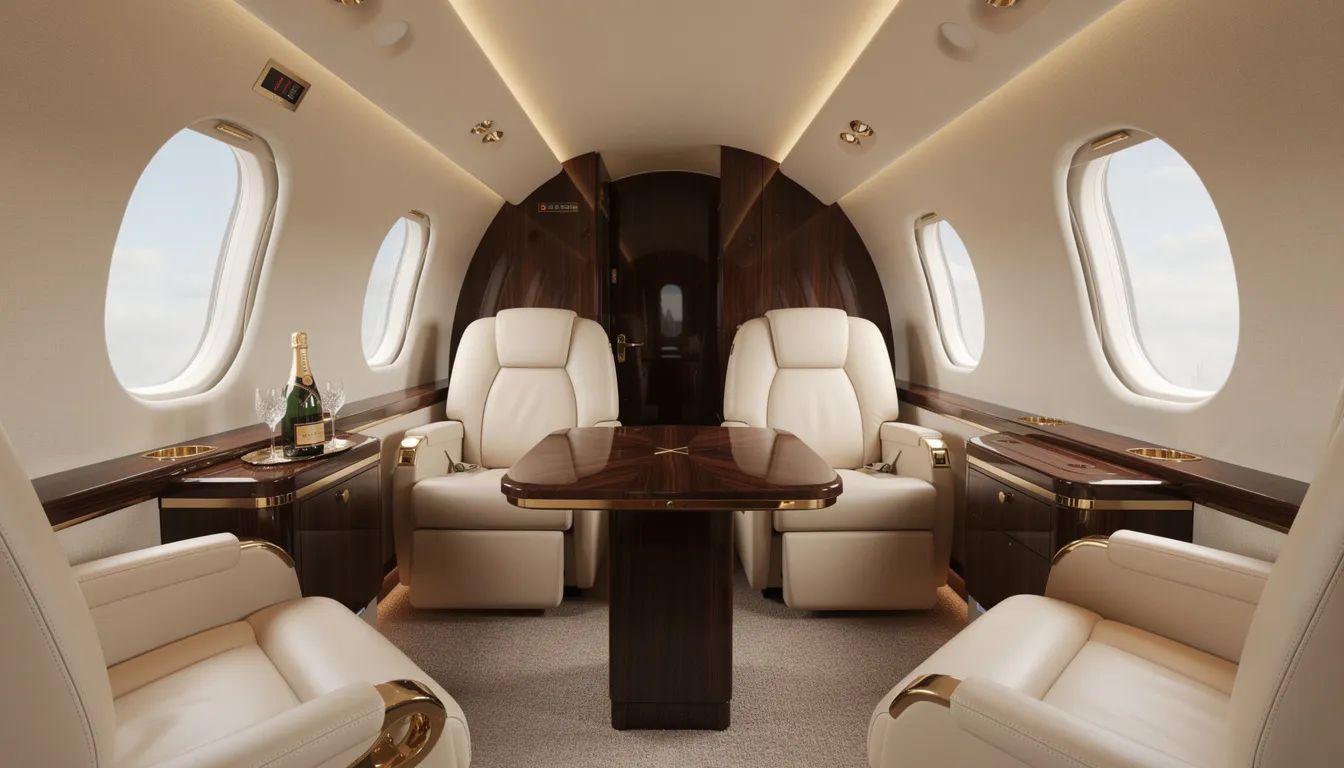 Group cabin layout inside a business jet